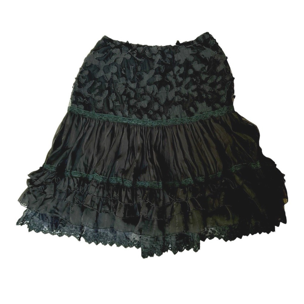 Ariella Black Ruffle Lace Tiered Layered Skirt L Whimsigoth Dark Romantic Fairy